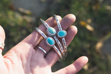 Load image into Gallery viewer, Stamped Turquoise + Sterling Silver + Brass Cuff #3
