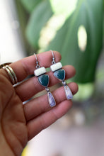 Load image into Gallery viewer, Lemon Chrysoprase + Skaggs Jasper + Tiffany Stone Earrings