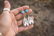 Load image into Gallery viewer, Praying for Rain Earrings #4 | Kingman Turquoise + Bamboo Coral + Sterling Silver

