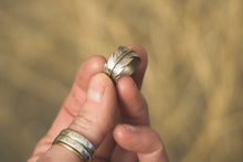 Load image into Gallery viewer, Sterling Silver + 14K Gold Feather Rings
