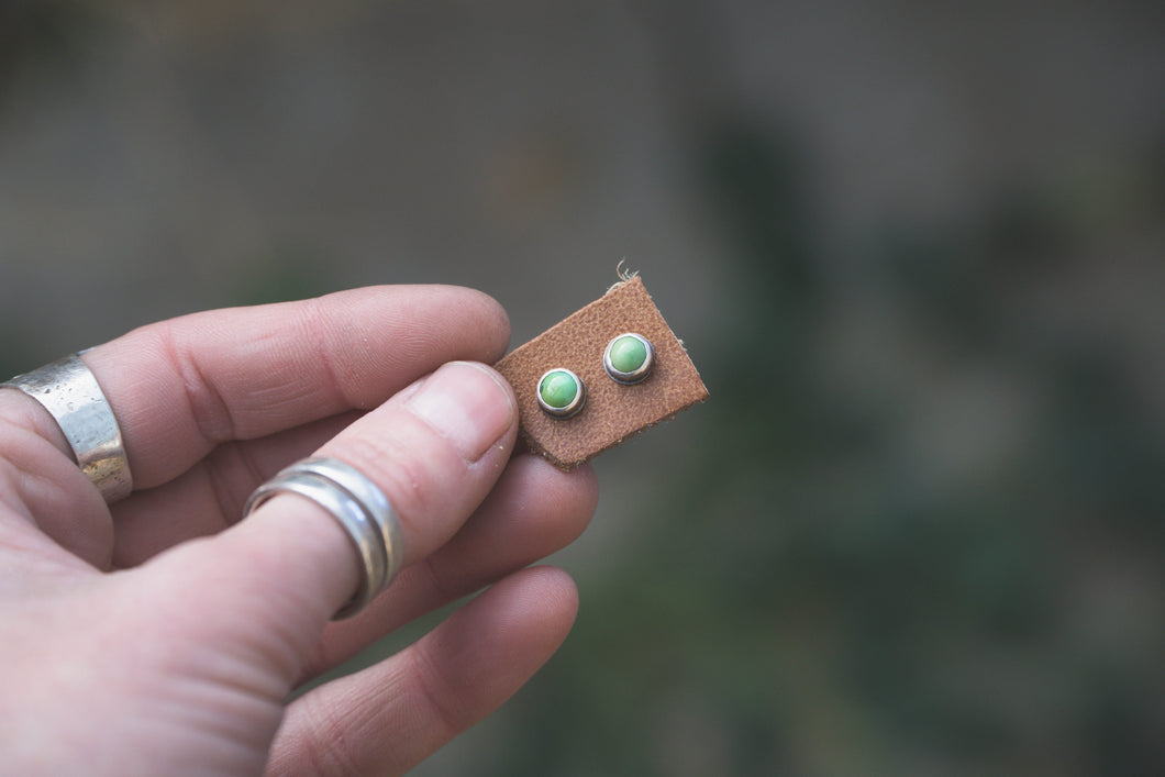 Green Sonoran Turquoise + Sterling Silver Stud Earrings