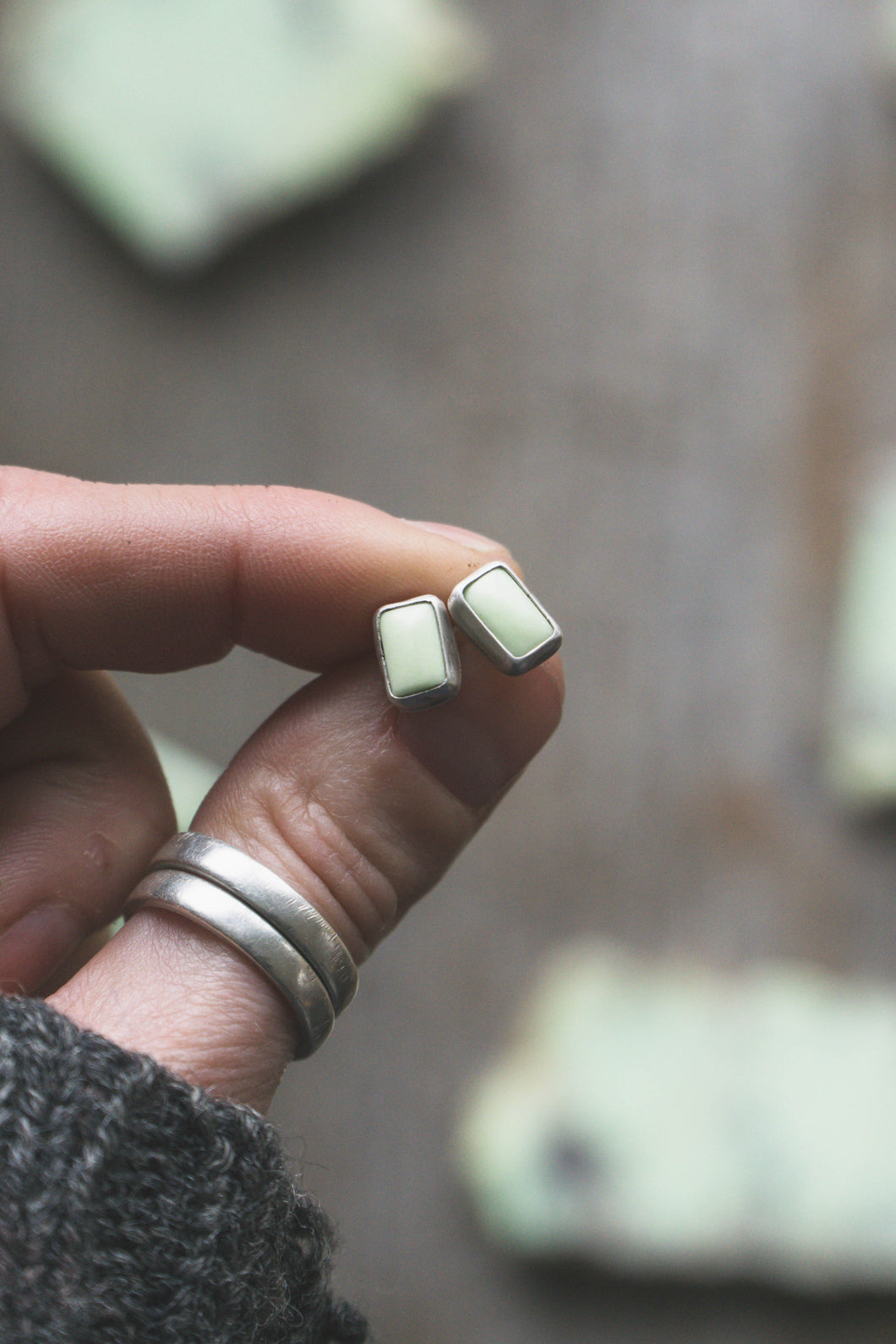 Lemon Chrysoprase mini rectangle studs