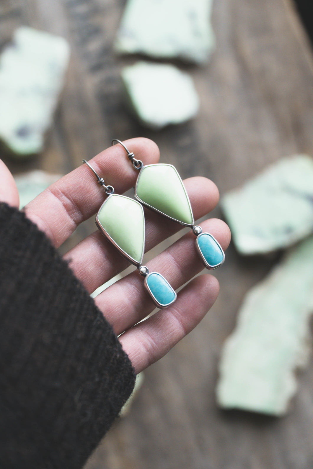 Lemon Chrysoprase + Turquoise Earrings