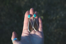 Load image into Gallery viewer, Reversible Hawk Earrings #1 | Turquoise + Montana Agate + Sterling Silver
