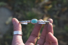 Load image into Gallery viewer, Stamped Turquoise + Sterling Silver + Brass Cuff #3
