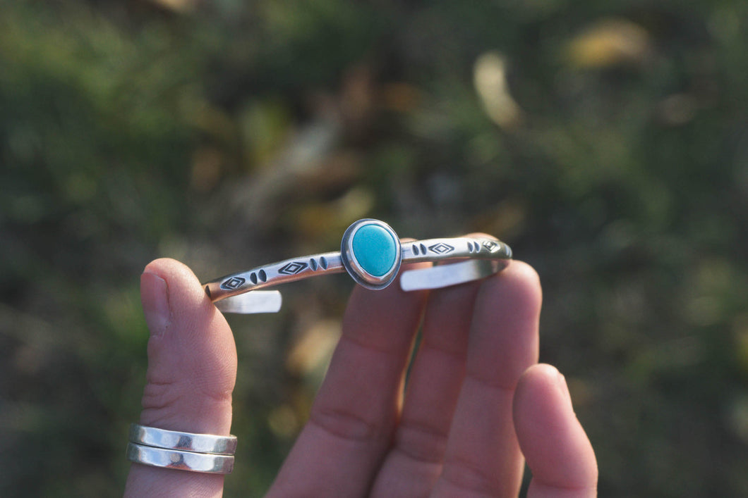 Stamped Turquoise + Sterling Silver Cuff #2