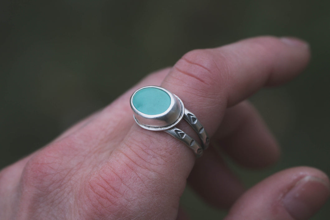 Turquoise Stamped Band Ring | Fits Size 7.5