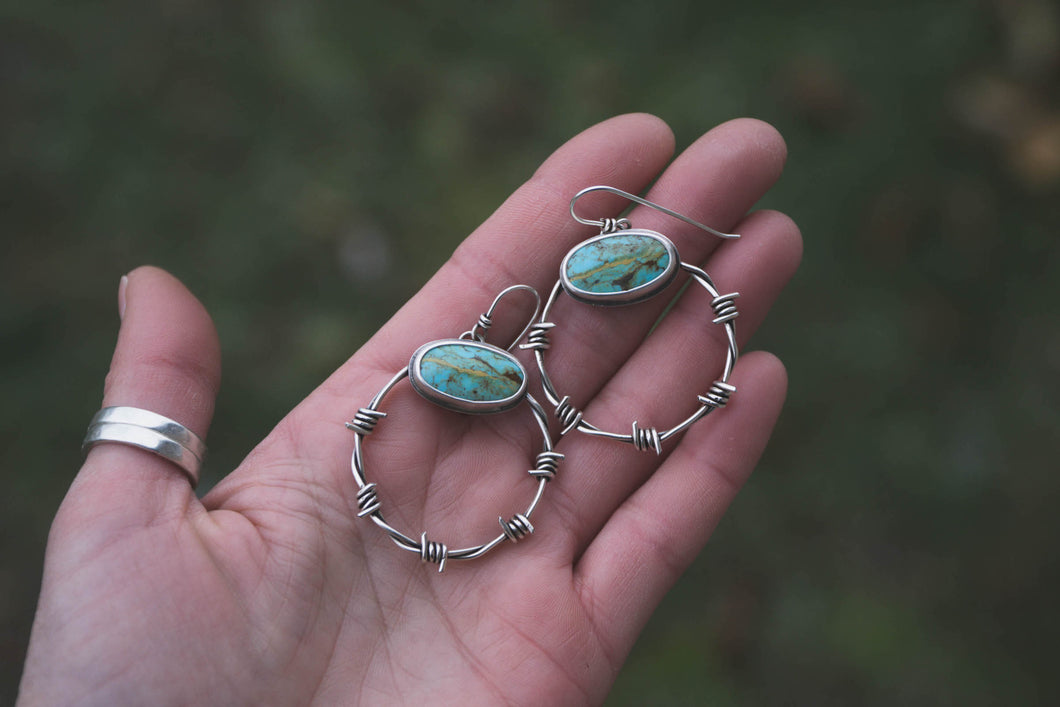 Barbed Wire Earrings #3 | Kingman Turquoise + Sterling Silver
