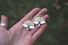 Load image into Gallery viewer, Turquoise Sunburst Hawk Hoops #1 | Sterling Silver + Bronze
