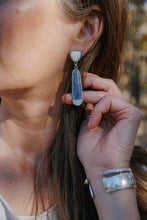 Load image into Gallery viewer, Lemon Chrysoprase + Lapis Stud Earrings
