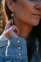 Load image into Gallery viewer, Lemon Chrysoprase + Skaggs Jasper + Tiffany Stone Earrings

