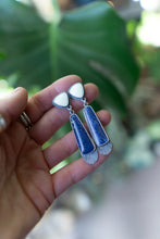 Load image into Gallery viewer, Lemon Chrysoprase + Lapis Stud Earrings
