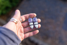 Load image into Gallery viewer, Lemon Chrysoprase + Tiffany Three Stone Earrings
