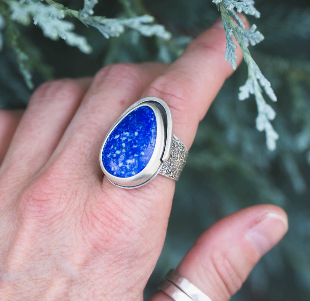 Lapis Lazuli + Sterling Silver Statement Ring | Size 7.5