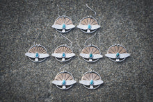 Load image into Gallery viewer, Turquoise Sunburst Hawk Hoops #2 | Sterling Silver + Bronze
