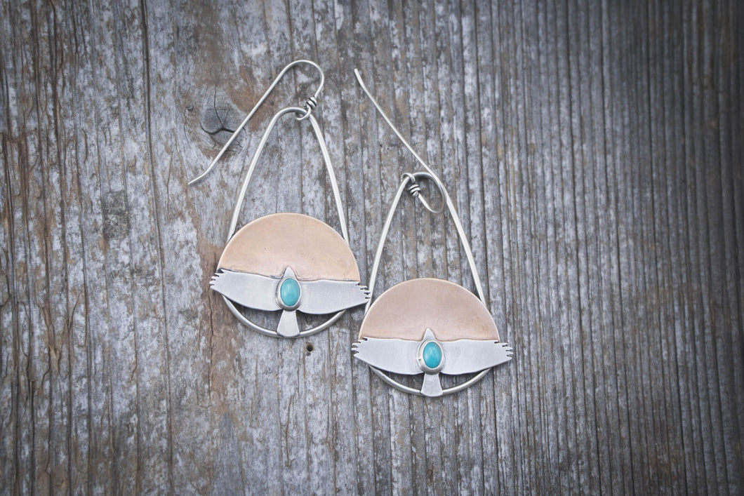 Sunrise Hawks with Turquoise | Sterling Silver + Bronze