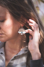 Load image into Gallery viewer, Turquoise Sunburst Hawk Hoops #2 | Sterling Silver + Bronze
