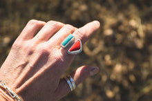 Load image into Gallery viewer, The Reburn Ring | Rosarita + Kingman Turquoise + Sterling Silver | Fits Size 7.5 to 8
