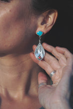 Load image into Gallery viewer, Praying for Rain Earrings #4 | Kingman Turquoise + Bamboo Coral + Sterling Silver
