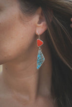 Load image into Gallery viewer, Two Stone Dangling Earrings #1 | Rosarita + Kingman Turquoise + Sterling Silver
