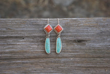 Load image into Gallery viewer, Two Stone Dangling Earrings #2 | Rosarita + Kingman Turquoise + Sterling Silver
