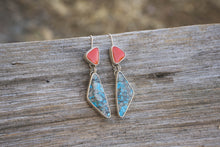 Load image into Gallery viewer, Two Stone Dangling Earrings #1 | Rosarita + Kingman Turquoise + Sterling Silver

