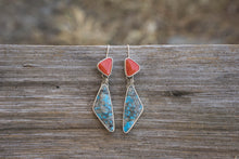 Load image into Gallery viewer, Two Stone Dangling Earrings #1 | Rosarita + Kingman Turquoise + Sterling Silver
