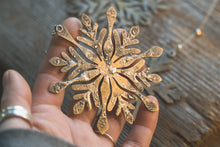 Load image into Gallery viewer, Rustic Brass + Sterling Silver Snowflake Wall or Window Ornament
