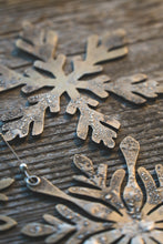 Load image into Gallery viewer, Rustic Brass + Sterling Silver Snowflake Wall or Window Ornament
