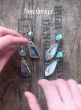Load and play video in Gallery viewer, Reversible Hawk Earrings #1 | Turquoise + Montana Agate + Sterling Silver
