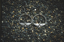 Load image into Gallery viewer, Hawk + Moon Phase Hoop Earrings | Sterling Silver + Brass | Made to Order
