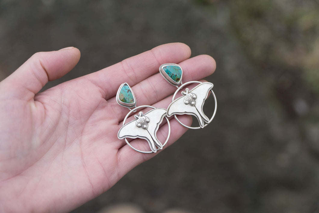 Kingman Turquoise + Sterling Silver / Luna Moth Stud Earrings