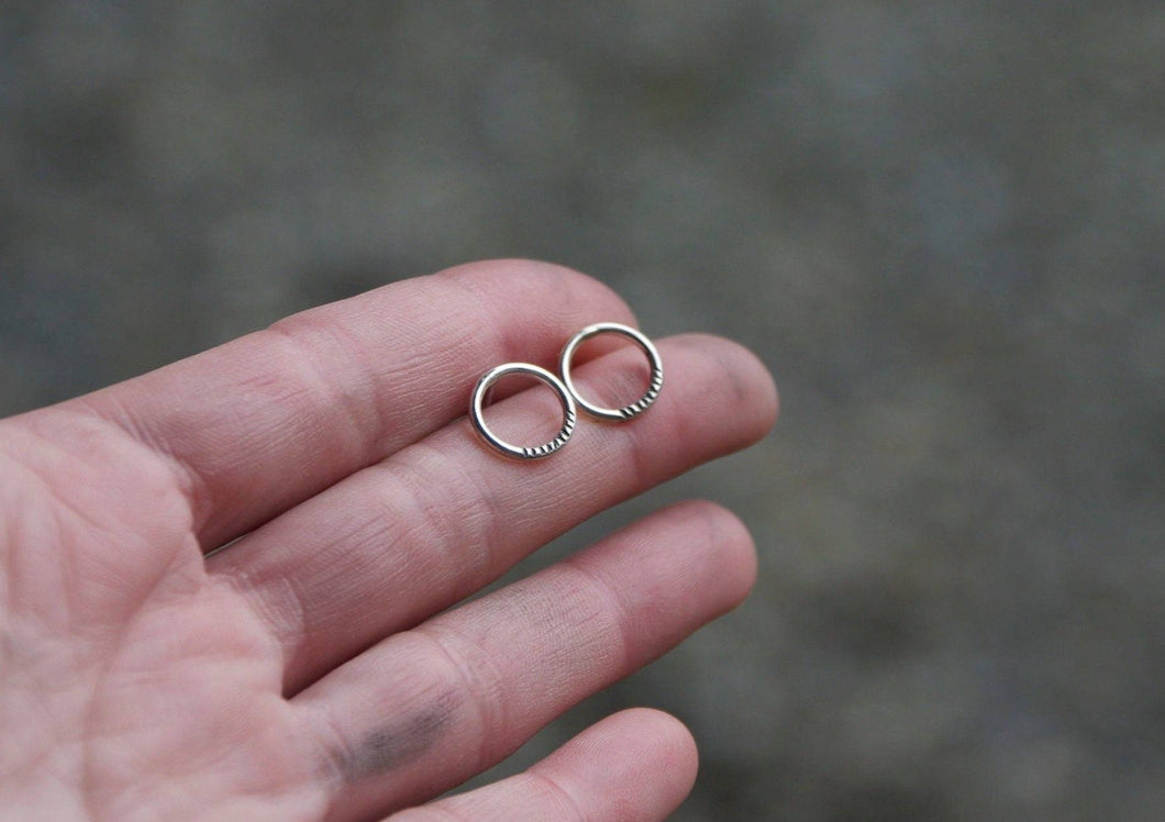 Sterling Silver Stamped Circle Studs